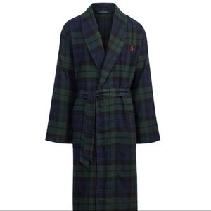 POLO RALPH LAUREN MENS LONG PLAID BLUE GREEN PRINTED ROBE COTTON SIZE XL